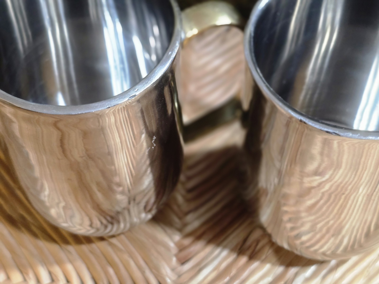 Set of 2- 18 Oz Garrett Wade Stainless Steel Mugs Bronze Handles