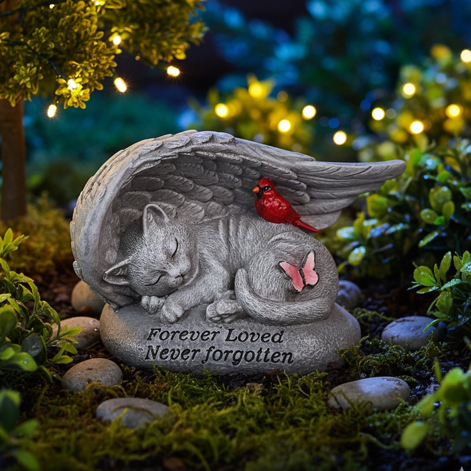 Cat Memorial Stones with Angel Wing Kitten Sculpture Sleeping 6 Inch, Pet Gra…