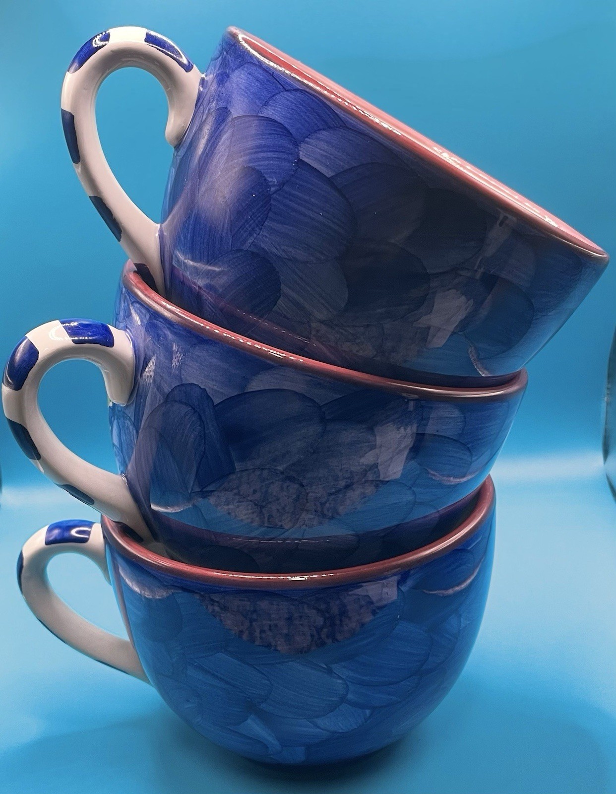 Certified International Set of 3 Ceramic Floral Mugs Blue Green White 24 oz