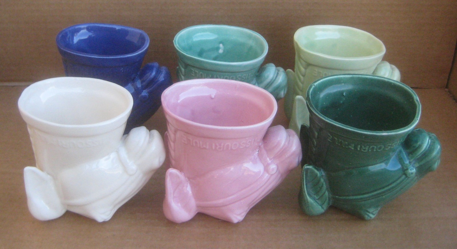 Set of 6 in Original Box McCoy Missouri Mule Mugs 1950s