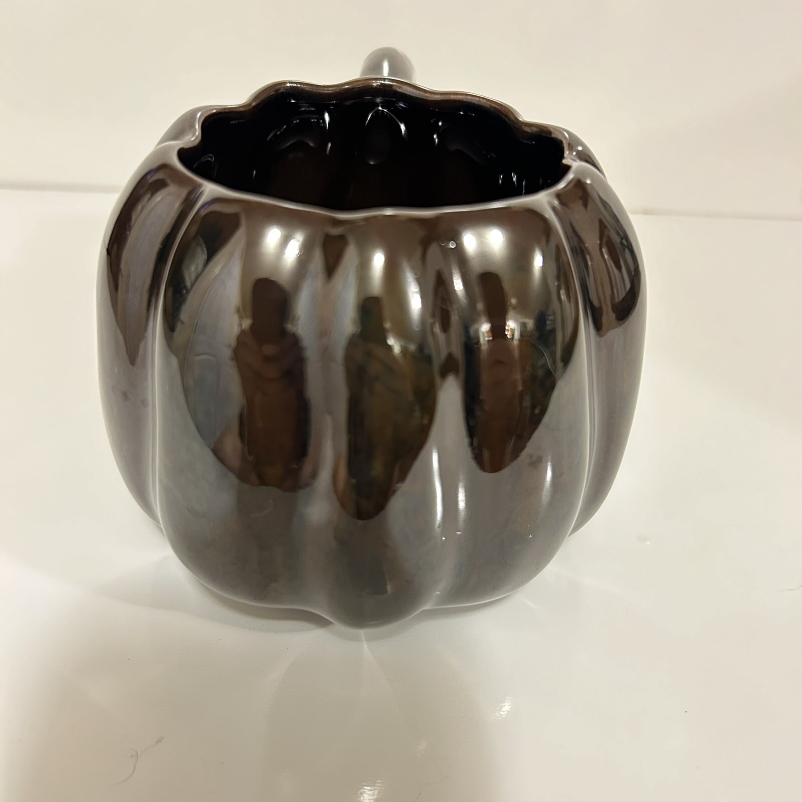 READ! Anthropologie Pumpkin Metallic Halloween Fall Mug Coffee Cup Hot Chocolate