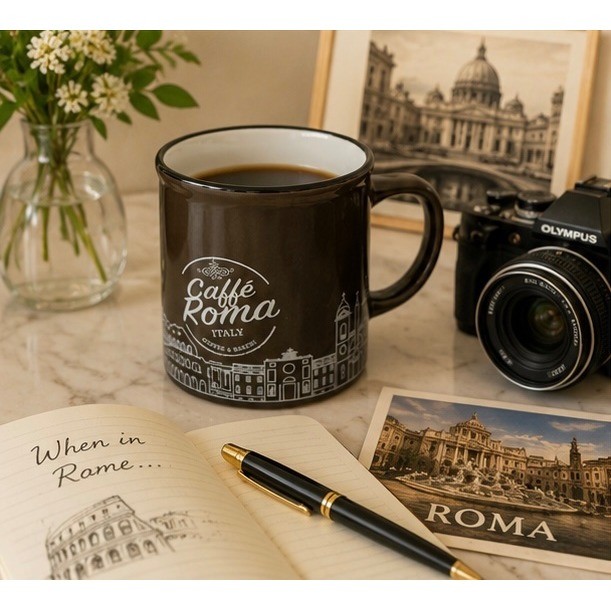 Borgo De Medici Caffè Roma Italy Coffee Mug Brown Ceramic Rome Landmark Cup