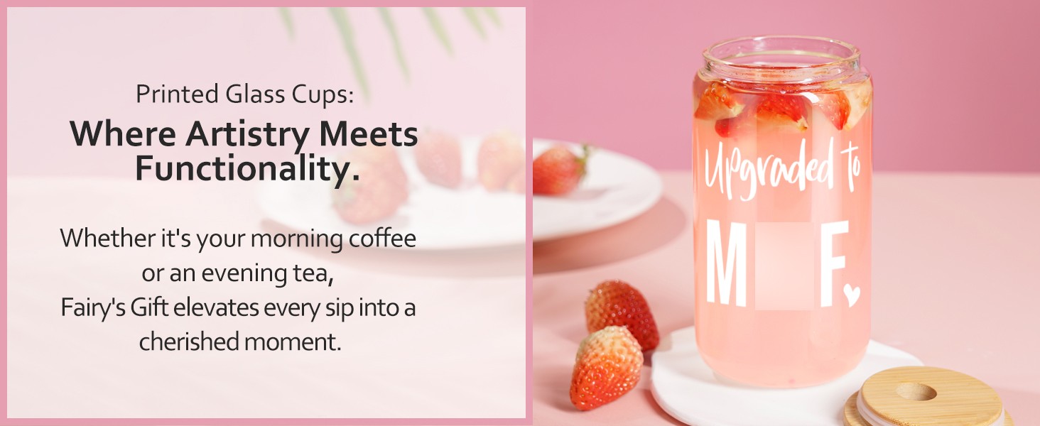 Fairy’s New Mom 16 oz Glass Cup w/Lid Straw, Funny New Mom Gifts for Women,