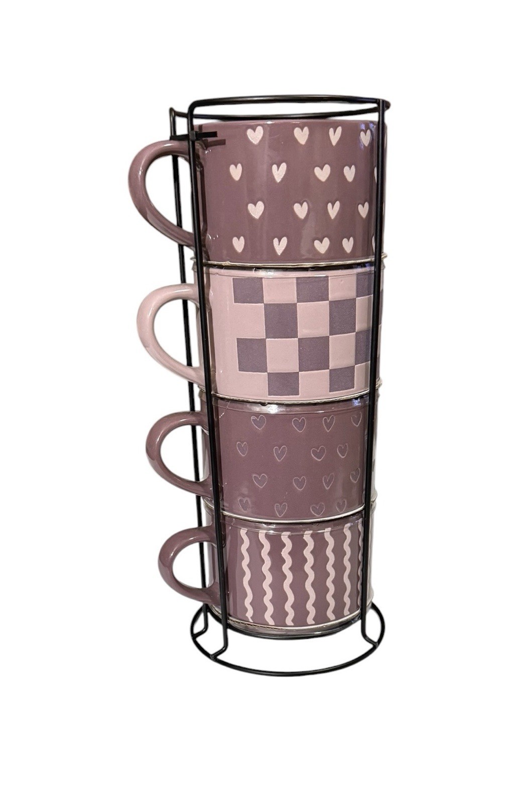 Thyme & Table Purple Pink Ceramic Stacking Mugs With Stand – Set Of 4 – NWT