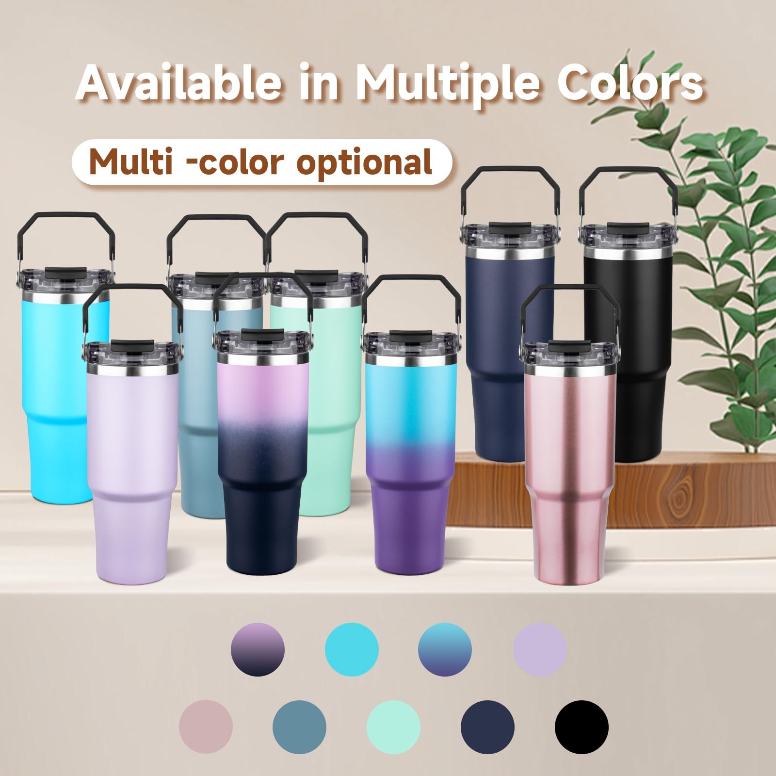 30oz Tumbler with Handle and Flip Straw Lid Double Wall Insulated Travel Coff…