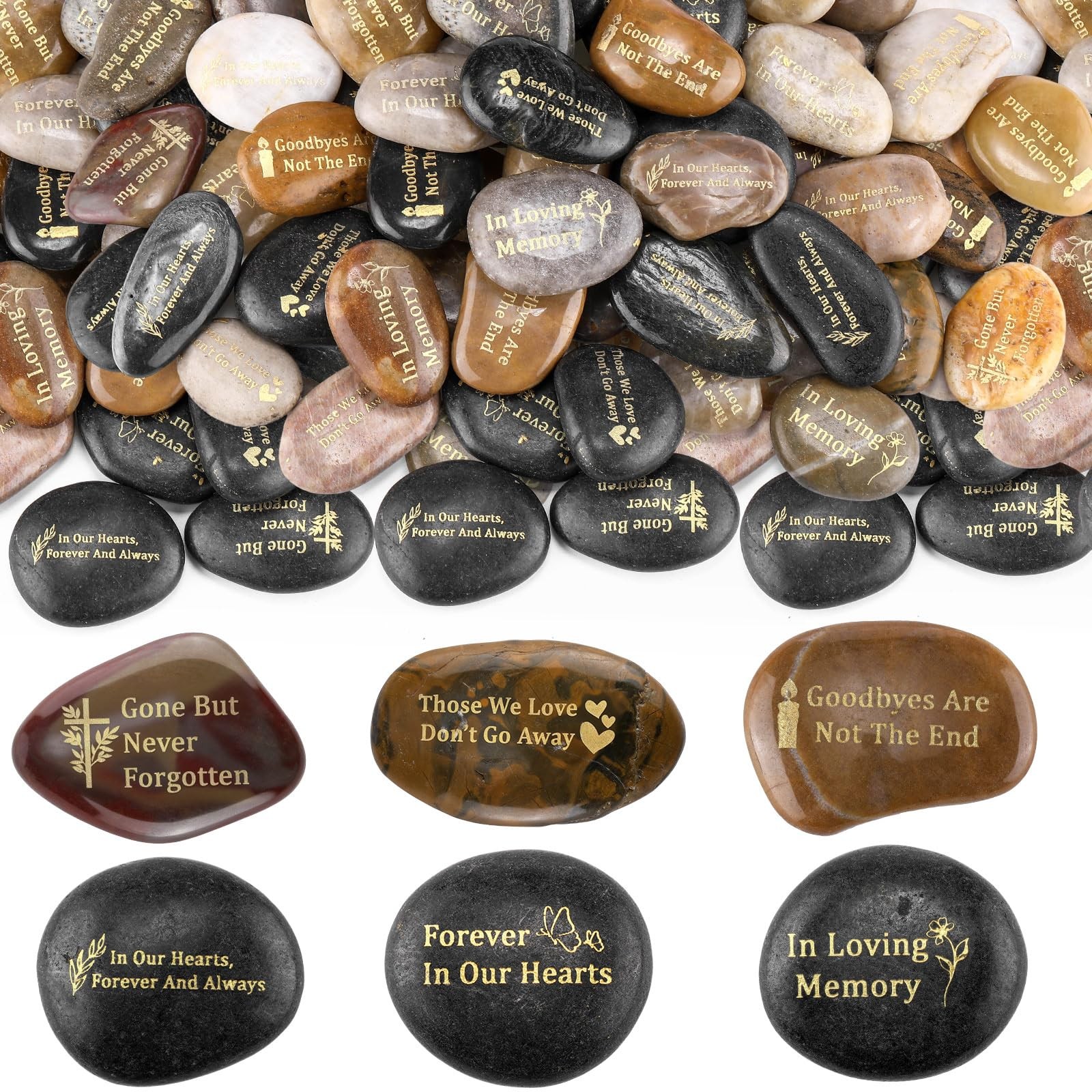30 Pcs Engraved Memorial Stones – Celebration of Life Funeral Decoration