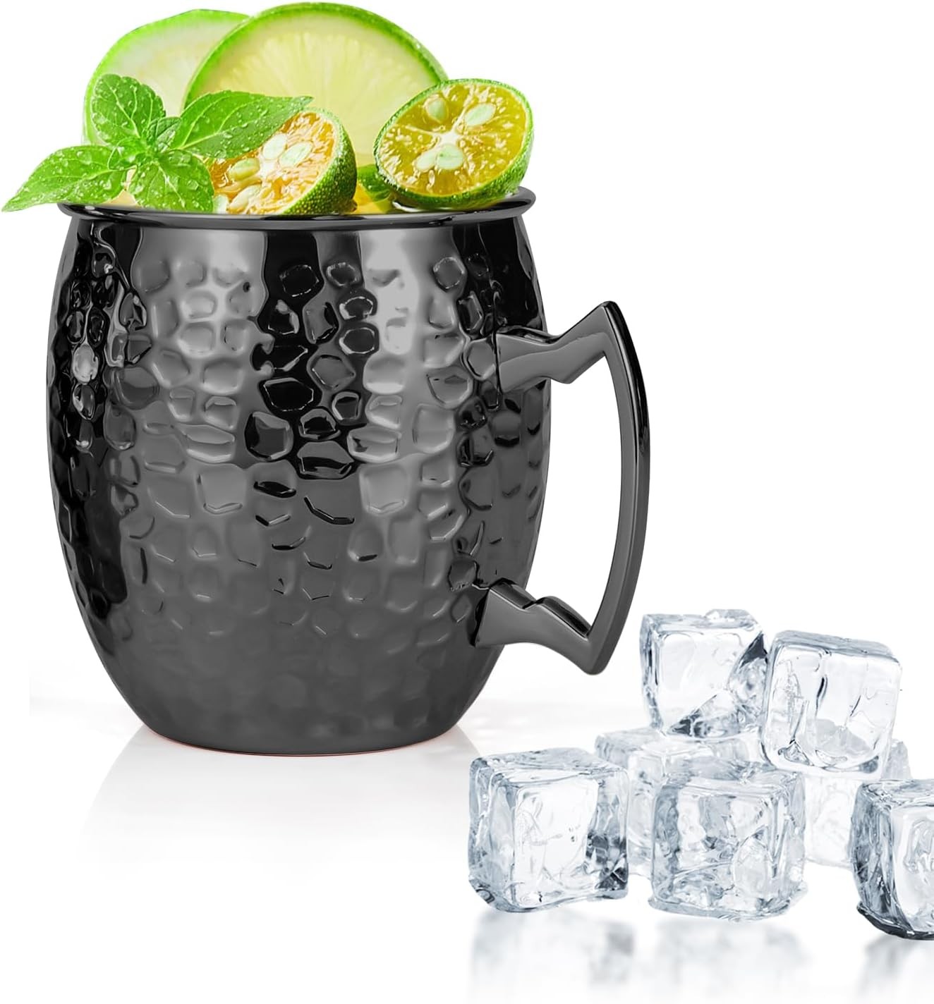 Moscow Mule Mugs, 16 OZ Black Hammered Mule Cup with 304 Stainless Steel Lining