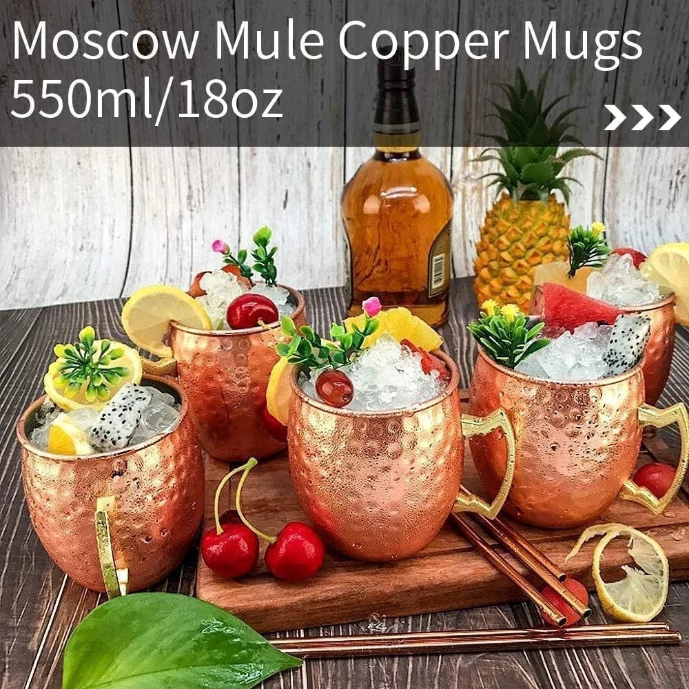 Moscow Mule Copper Mugs- Set of 4 Copper Plated Stainless Steel Mugs 18oz