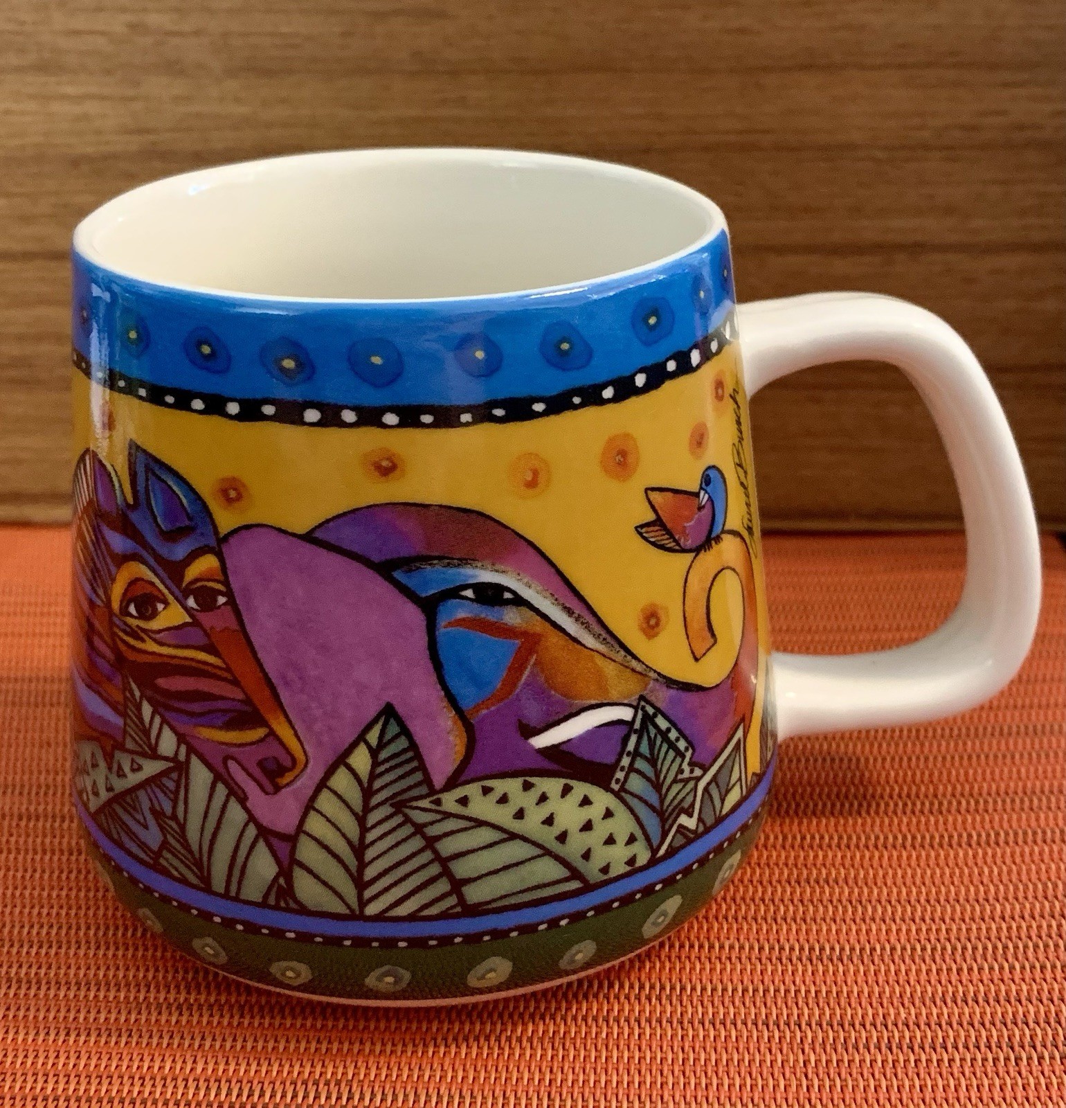 Egan Laurel Burch Jungle Animals Porcelain Coffee Cup Mug 12 Oz. VERY COLORFUL!