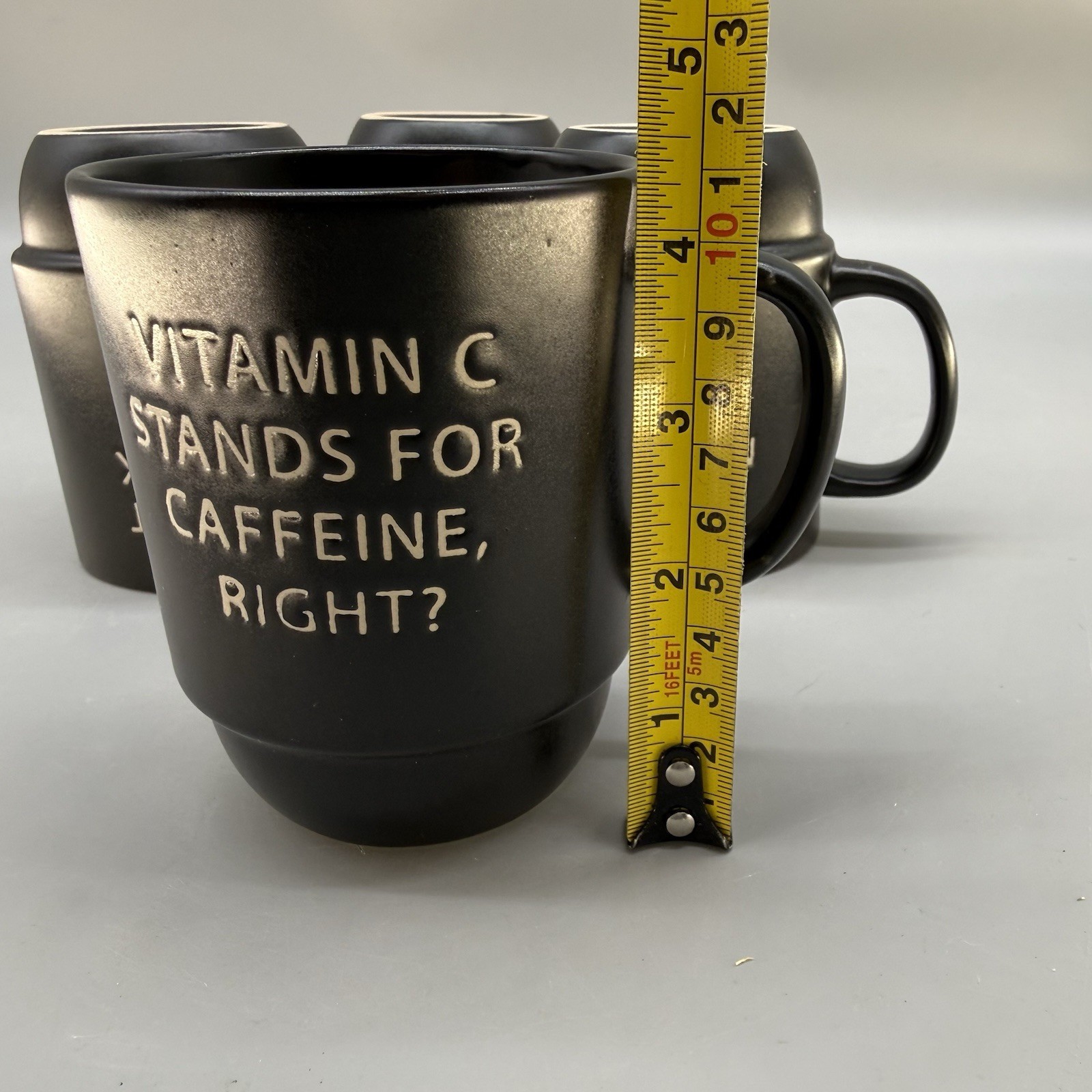 4 Boston Warehouse Black Coffee Mugs Snarky Funny Sayings Stackable Ceramic Cups