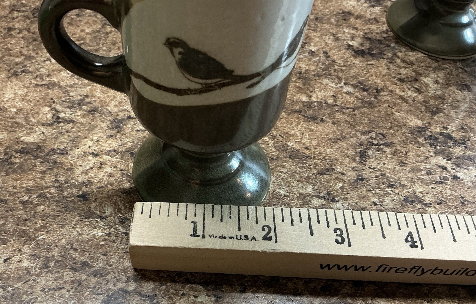 Unbranded Bird On Branch Pedestal Mug Set Of 4 Tan White Brown Green Tone Nature