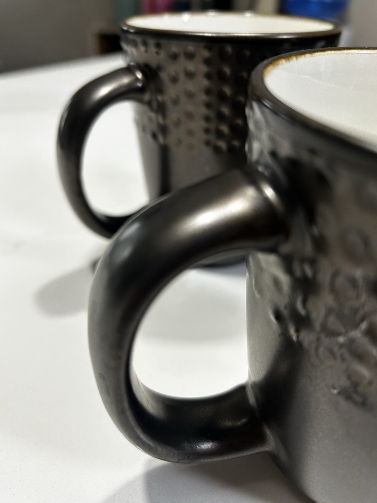 Gourmet Basics Metropolitan Dotted Coffee Mugs Set of 4 16oz Black/White