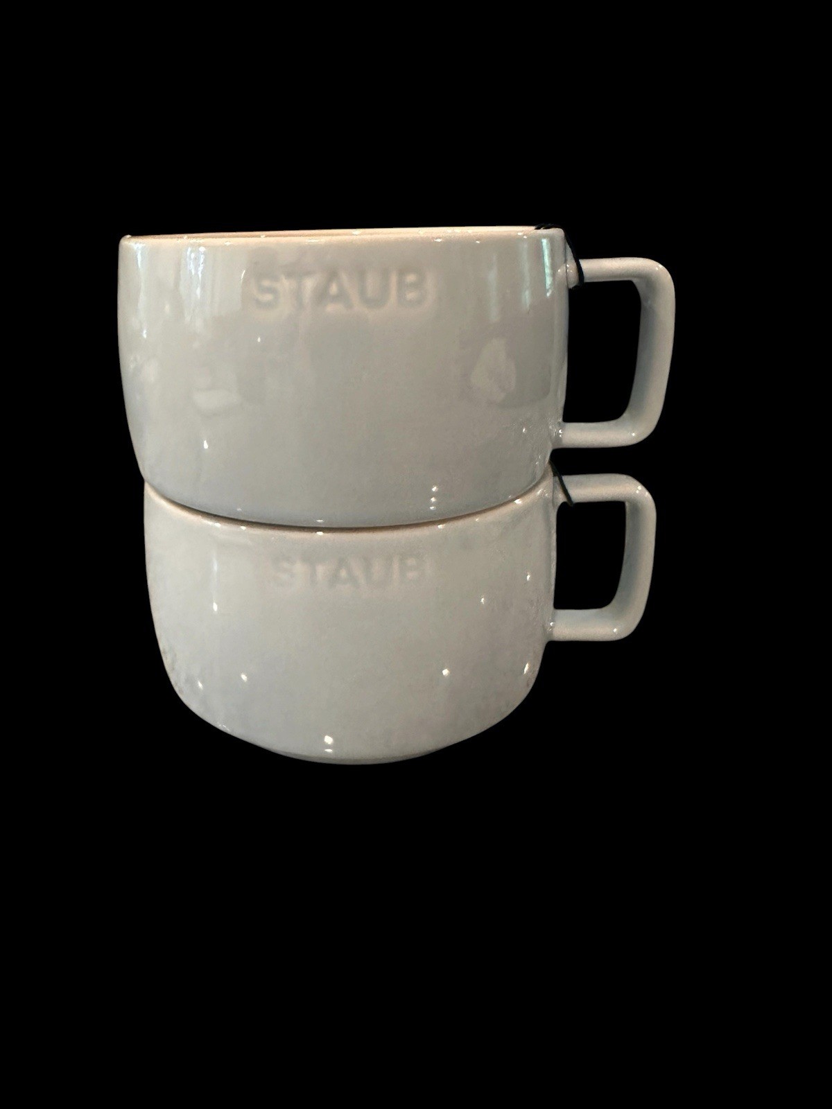 Staub Set of 2 Light Blue 17 oz Stackable Ceramic Coffee Mugs NWT 500ml