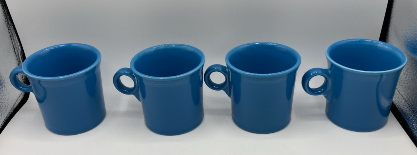 Lot of 4 Fiestaware Blue Ring Handle 10 oz Coffee Mugs Fiesta USA