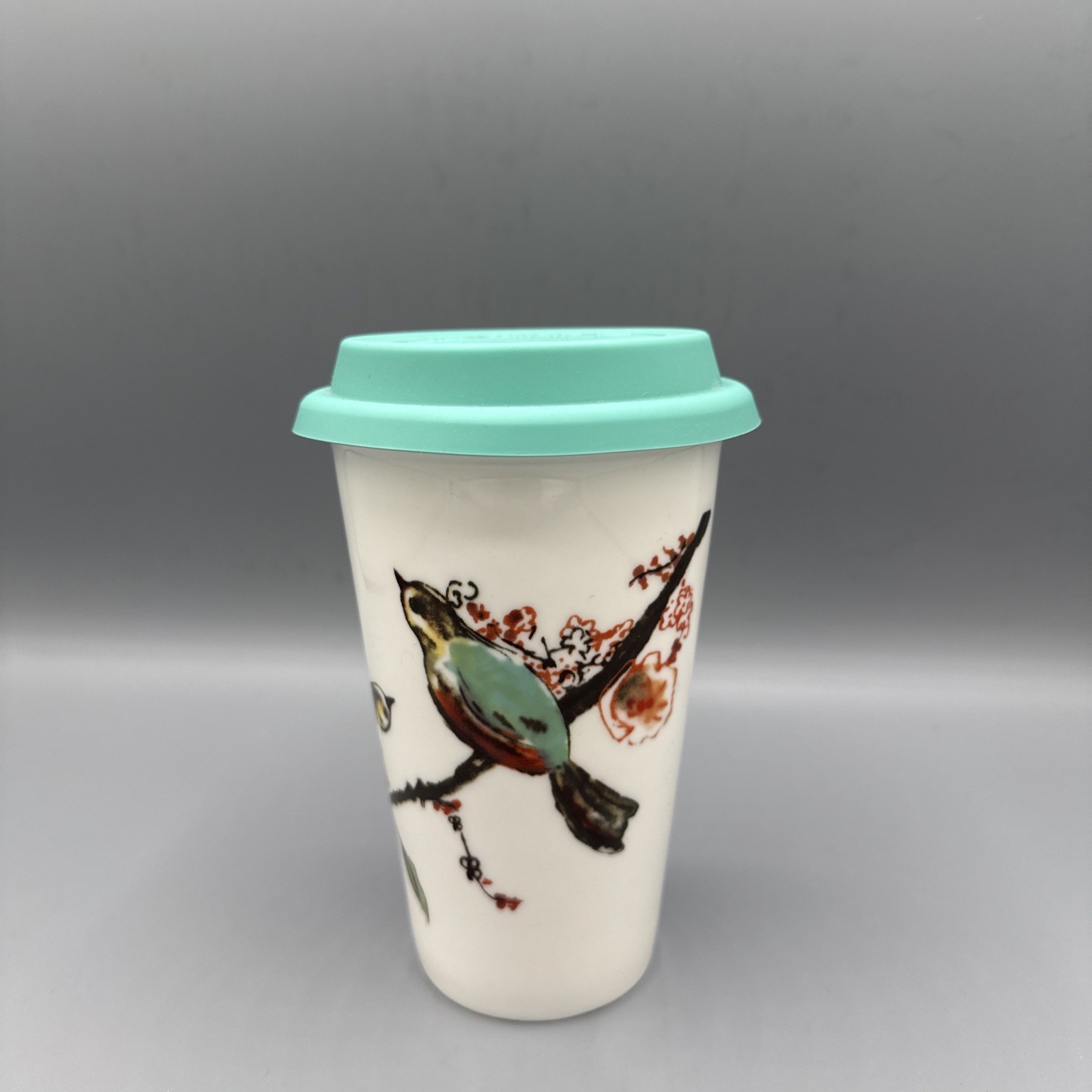 Lenox Chirp Porcelain Tumbler / Travel Coffee Mug Birds with Lid 10oz