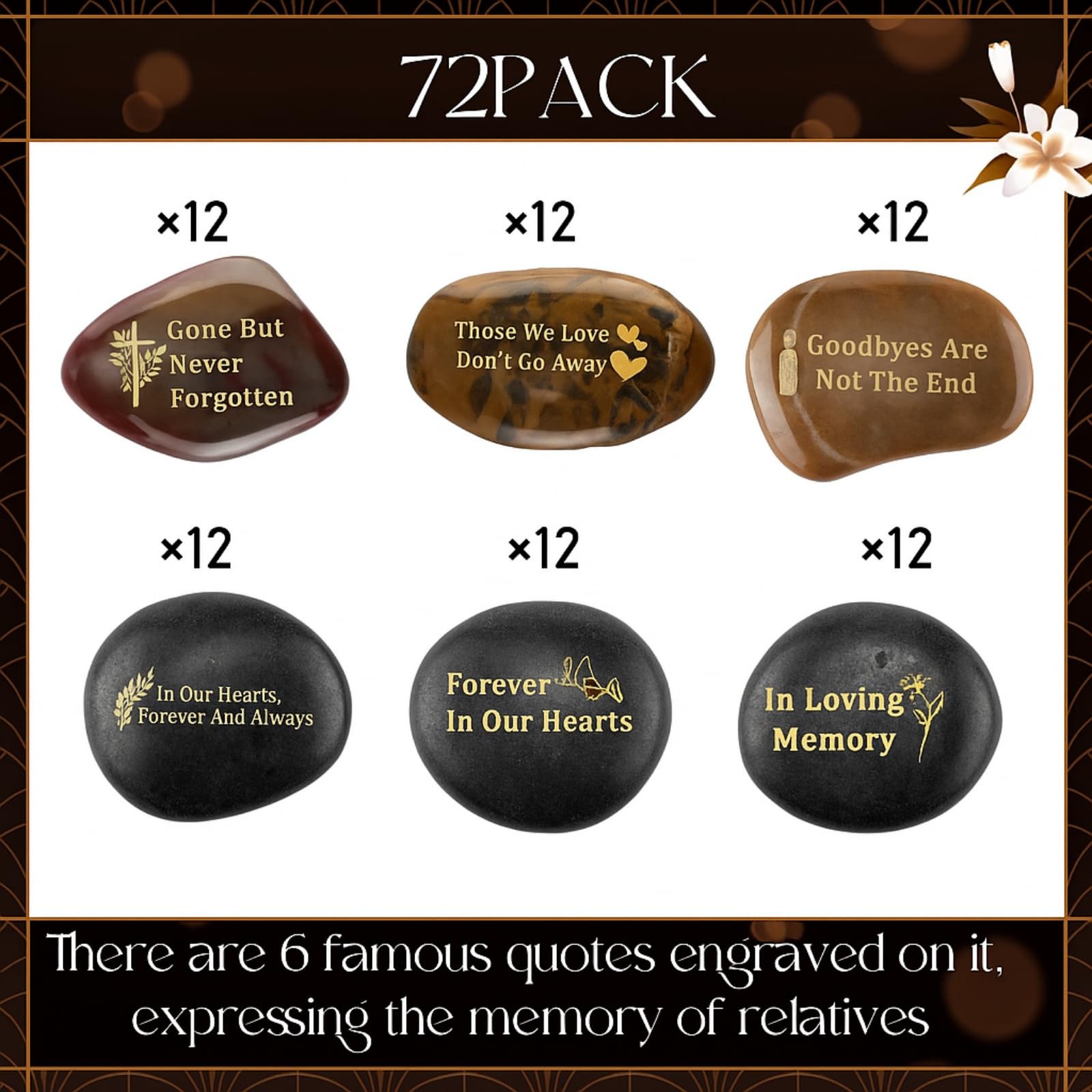 72 Pcs Engraved Memorial Stones Celebration of Life Funeral Decorations