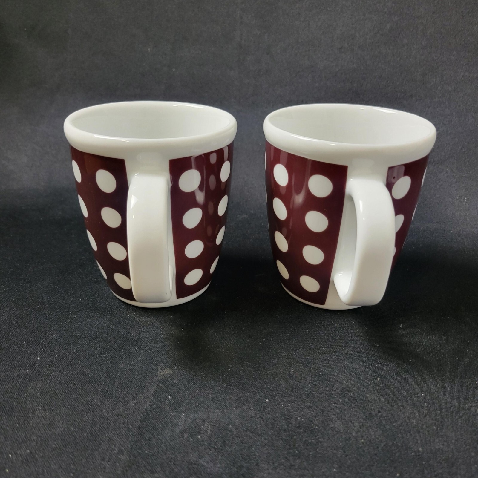 BODUM Ceramic Coffee Mugs Cups Brown White Polka Dots Set of 2 Heavy Porcelain