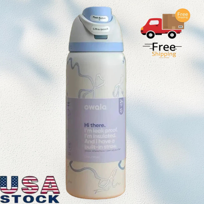 Owala 32oz Water Bottle Tied And True Blue Bows Limited Edition FreeSip