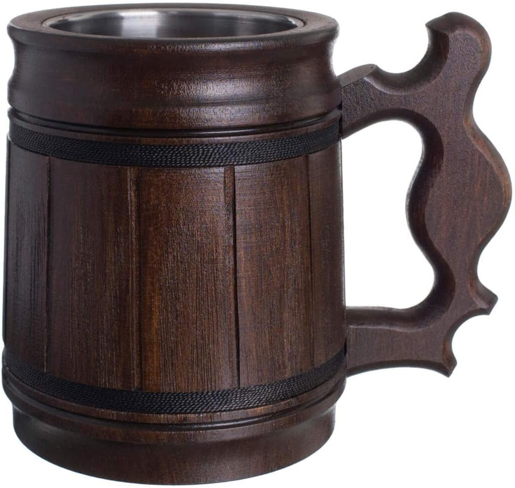 MFC Beer Mug 10 OZ – Coffee Mug – Beer Stein – Wooden Beer Mug – Stainless Steel