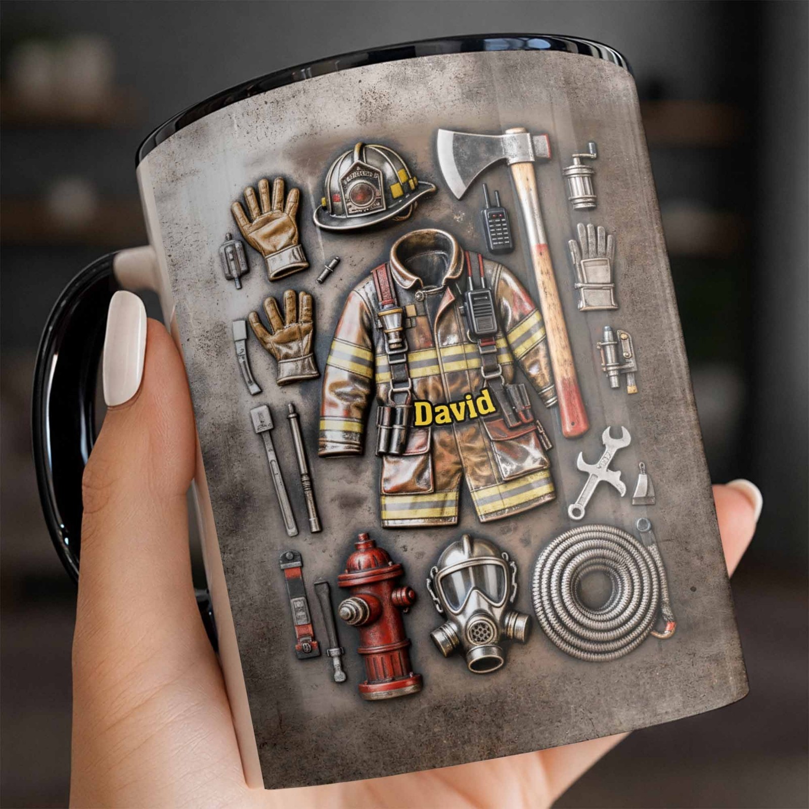 Personalized Firefighter Gear Mug, Custom Name Fireman Gift, Gift for Dad
