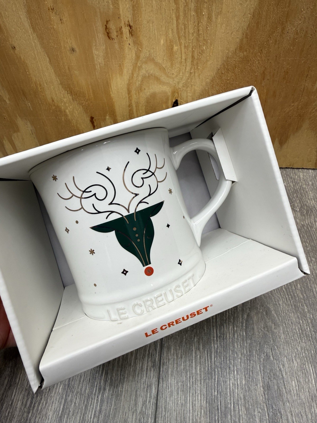 Le Creuset Stoneware Rudolph Noel Christmas Holiday Coffee Mug 14 oz NIB