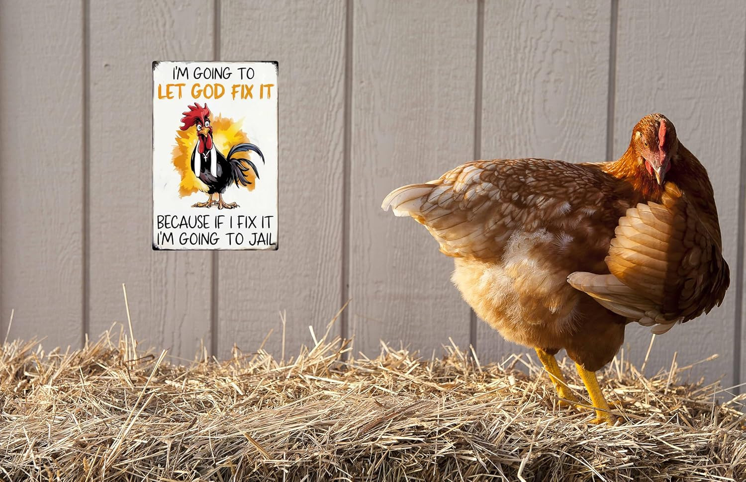 Funny Chicken Gifts Christian God Gifts Chicken IM Going to Let God Fix It Tin