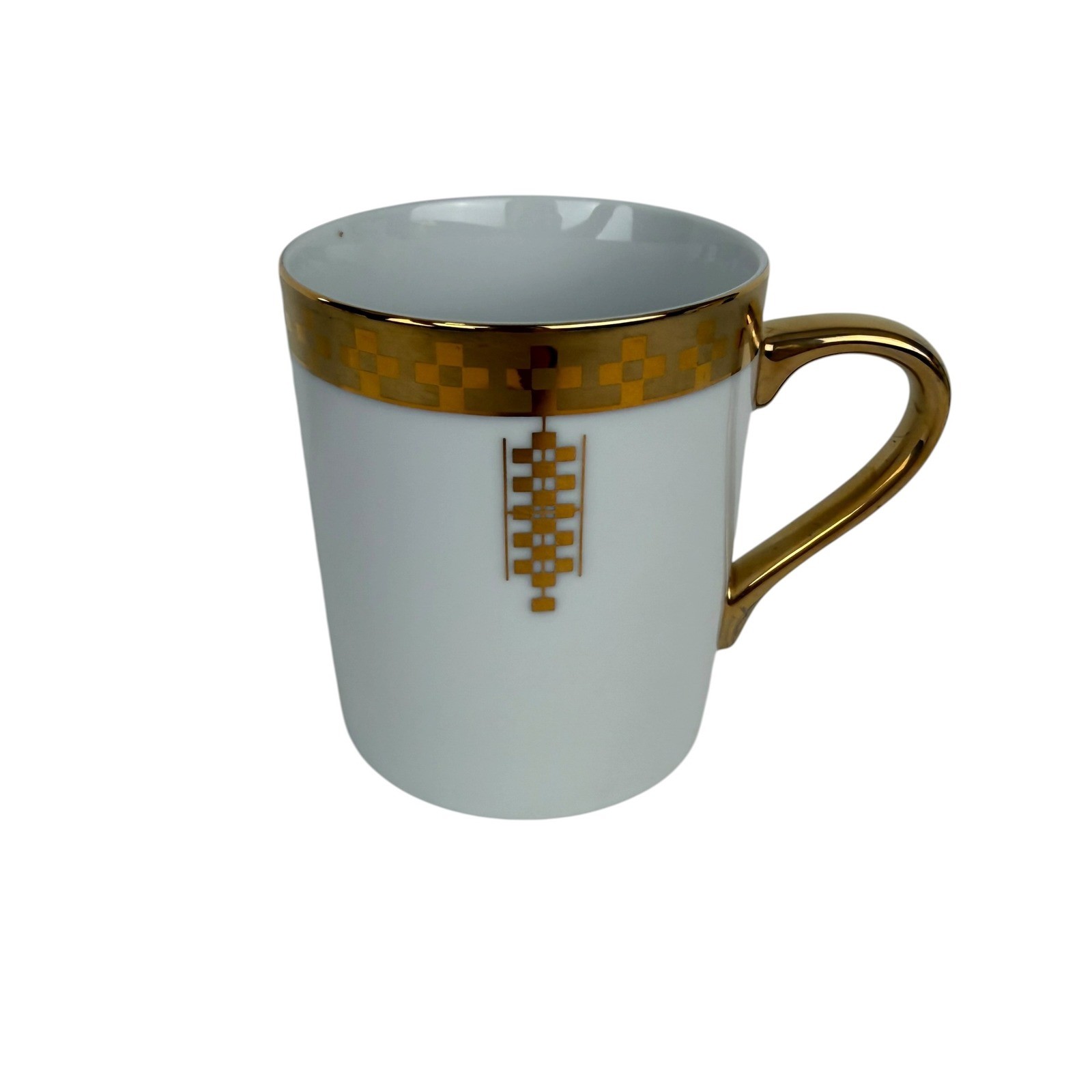 Tiffany & Co Frank Lloyd Wright Imperial Gold Geometric Porcelain Mugs Set of 4
