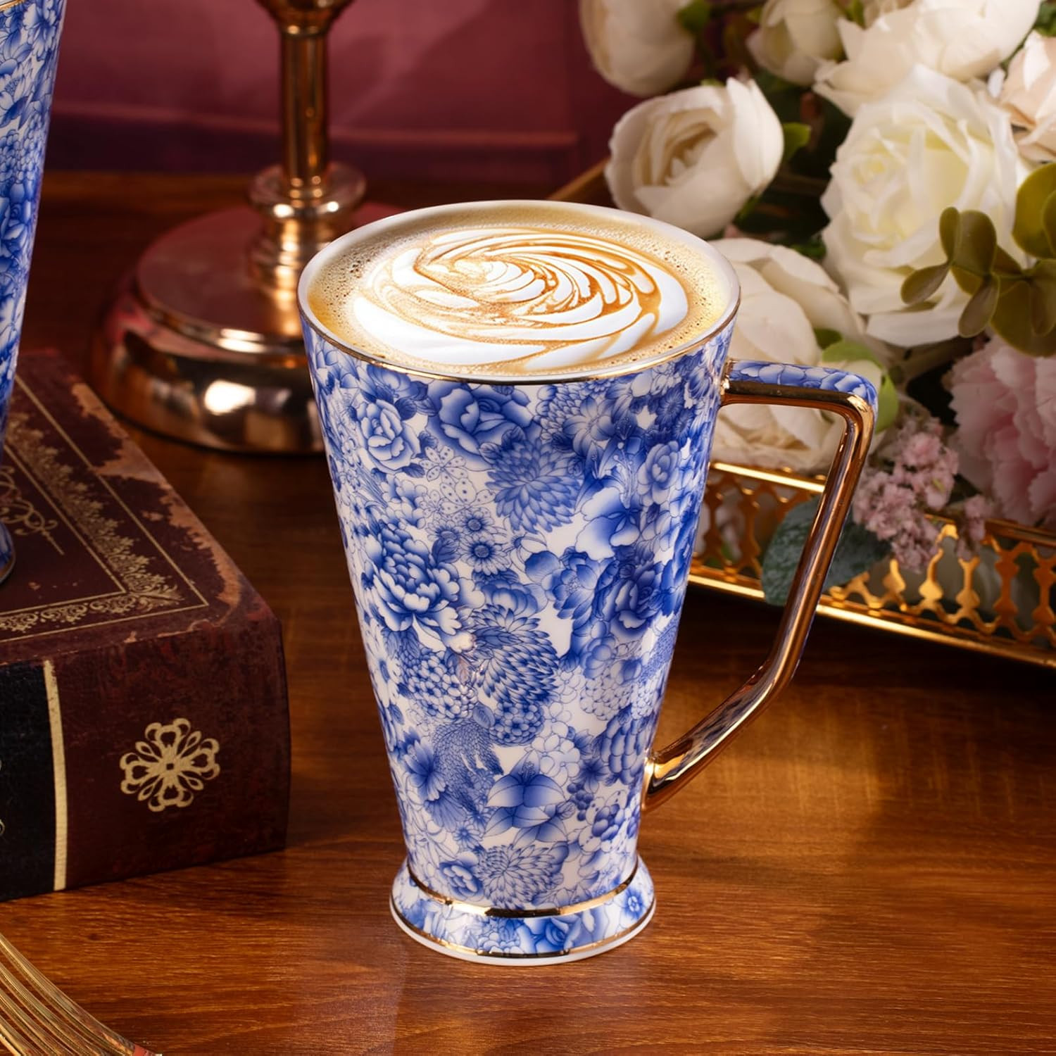 20 Oz Ceramic Coffee Mugs Set of 2 – Vintage Tall Tea Cups