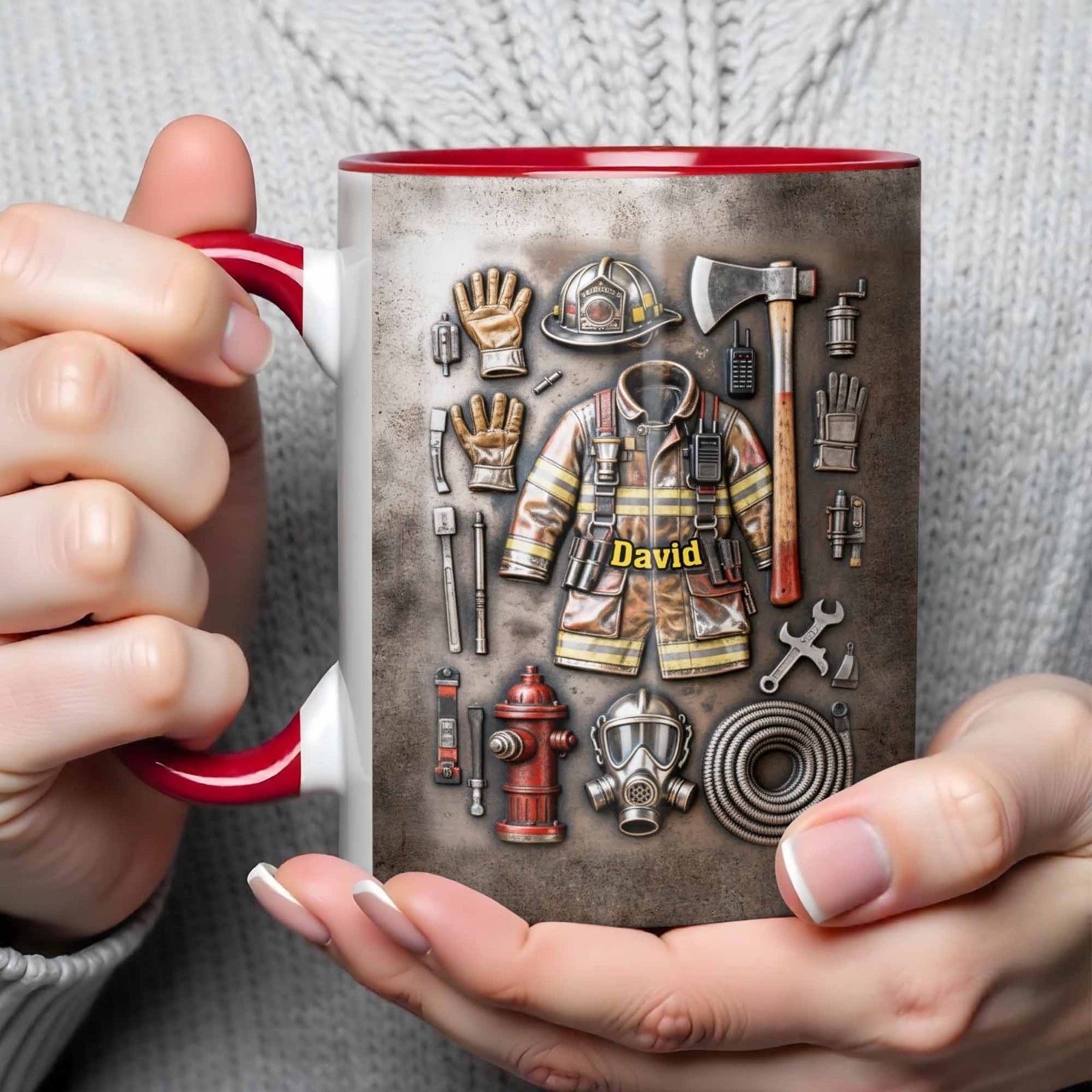 Personalized Firefighter Gear Mug, Custom Name Fireman Gift, Gift for Dad