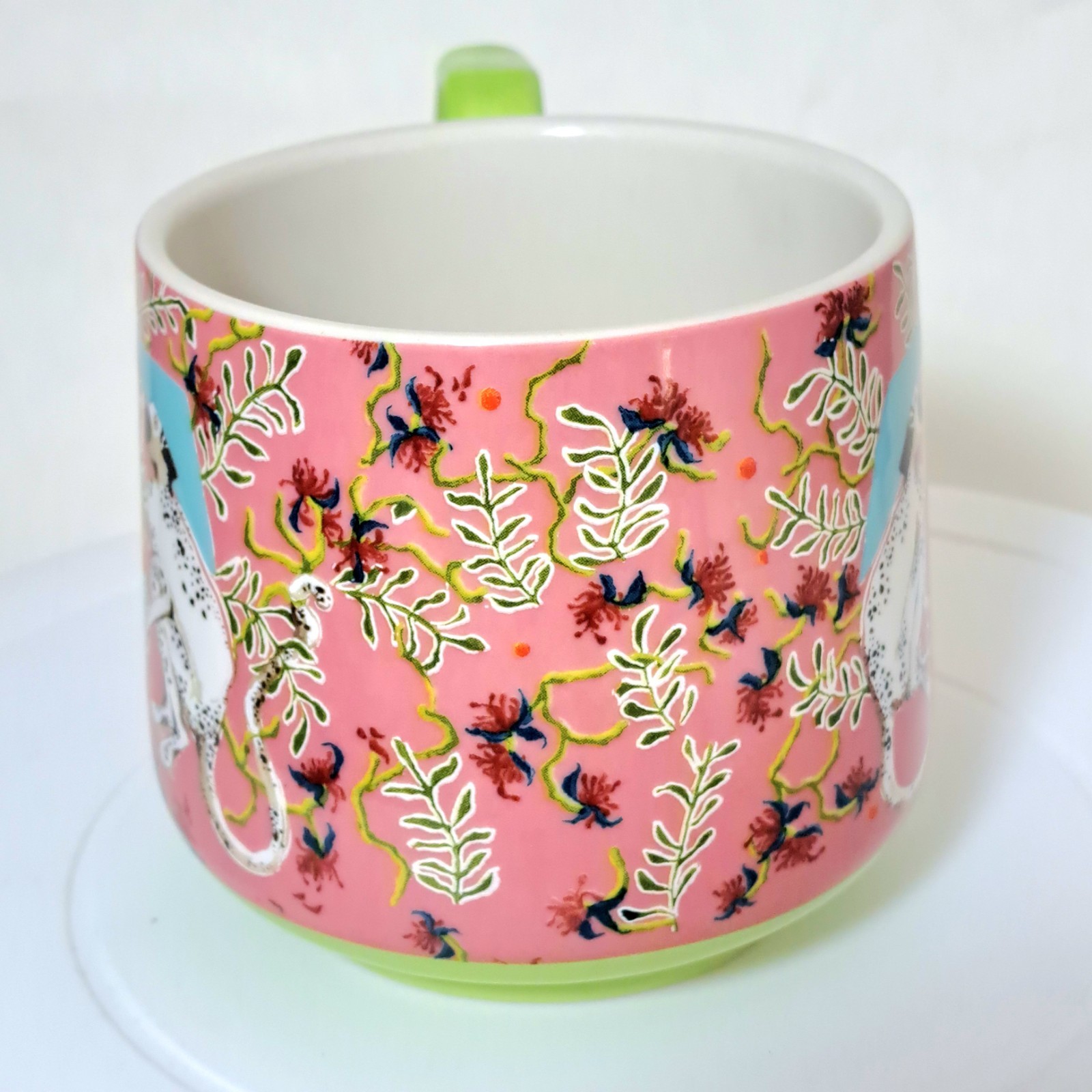 Anthropologie Paige Gemmel Eastern Animals Mug Spotted Monkey w/ Raspberries EXC
