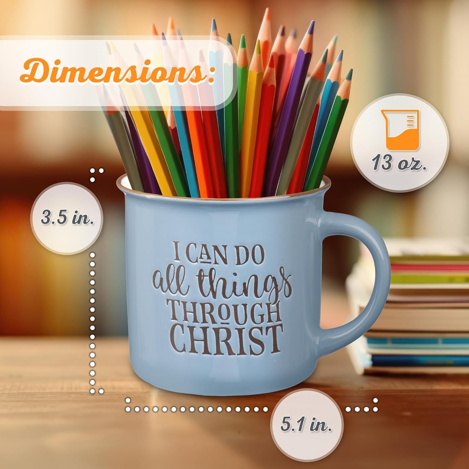 Blue Camp Style Ceramic Coffee Mug – 13 oz. Microwave and Dishwasher Safe Ins…