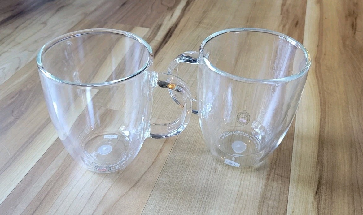 EUC Bodum 12oz Bistro Glass Double Wall Insulated Mug Set of 2