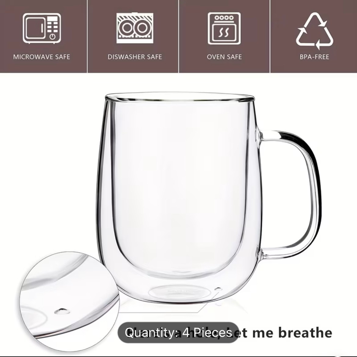 4pc Insulated Glass Coffee Cups