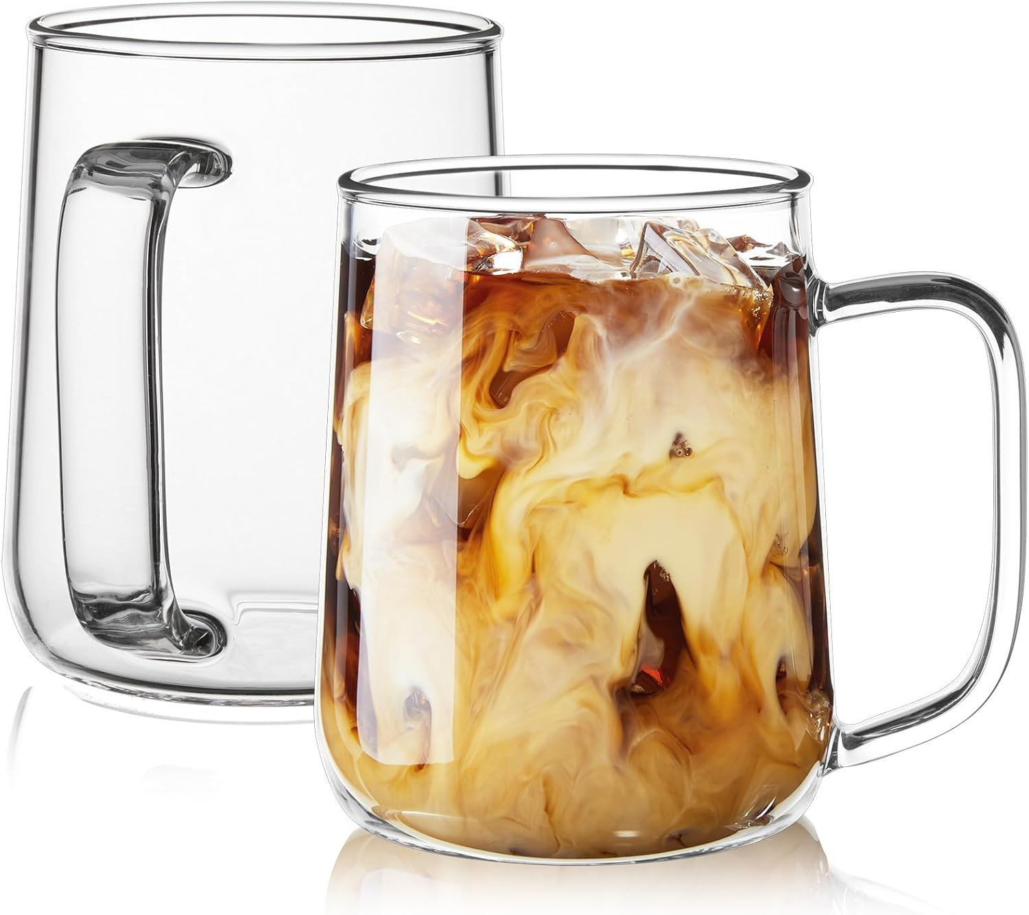 Glass Coffee Mugs, 16 Oz Glass Coffee Cups Set of 2, Clear Borosilicate Glass