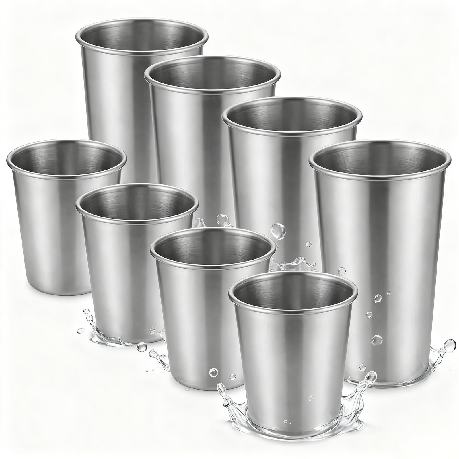 Stainless Steel Cups & Pint Tumblers Set of 8 – 4 Pack 8 oz + 4 Pack 16 oz St…