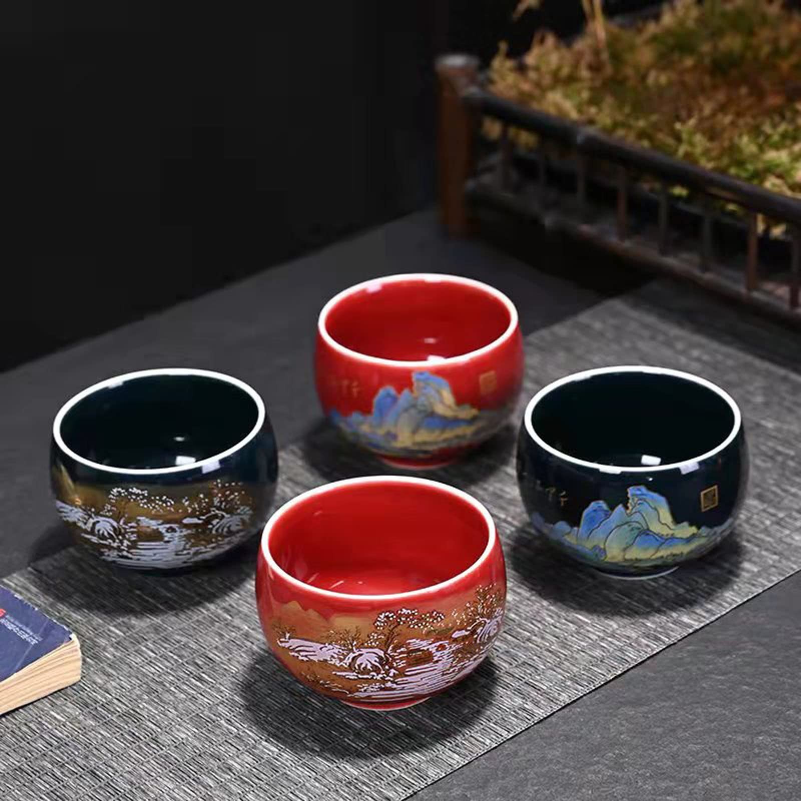 MQjzsh 4Piece Set Chinese Japanese Tea Cups 160ml Matcha Flower Coffee R B