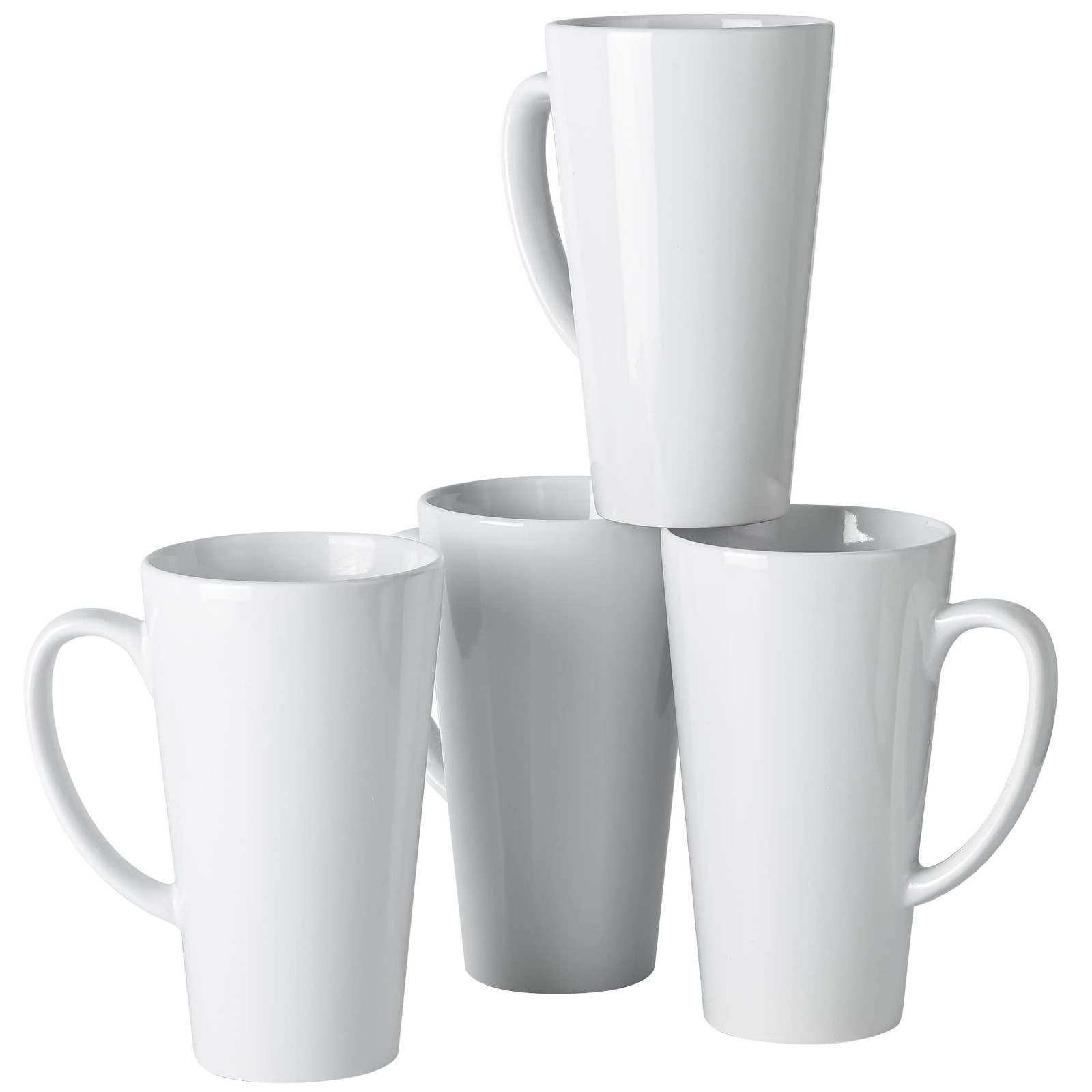 16oz White Funnel Ceramic Tall Coffee Mugs for Coffee, Tea, Cocoa, Latte, Mil…