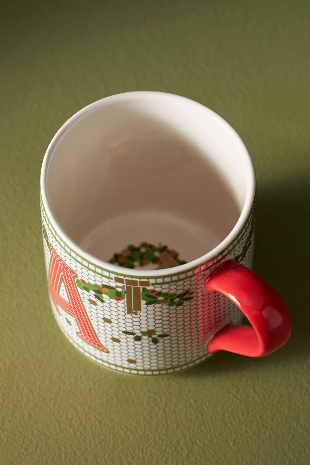 NEW Anthropologie The Bistro Tile Stoneware Monogram Mug Festive Letter M