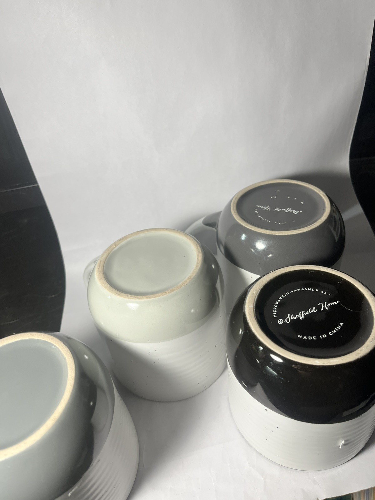 Sheffield Home Coffee/Tea Mug Cup- White/Grey/Black With dark Speckles-Set of 4