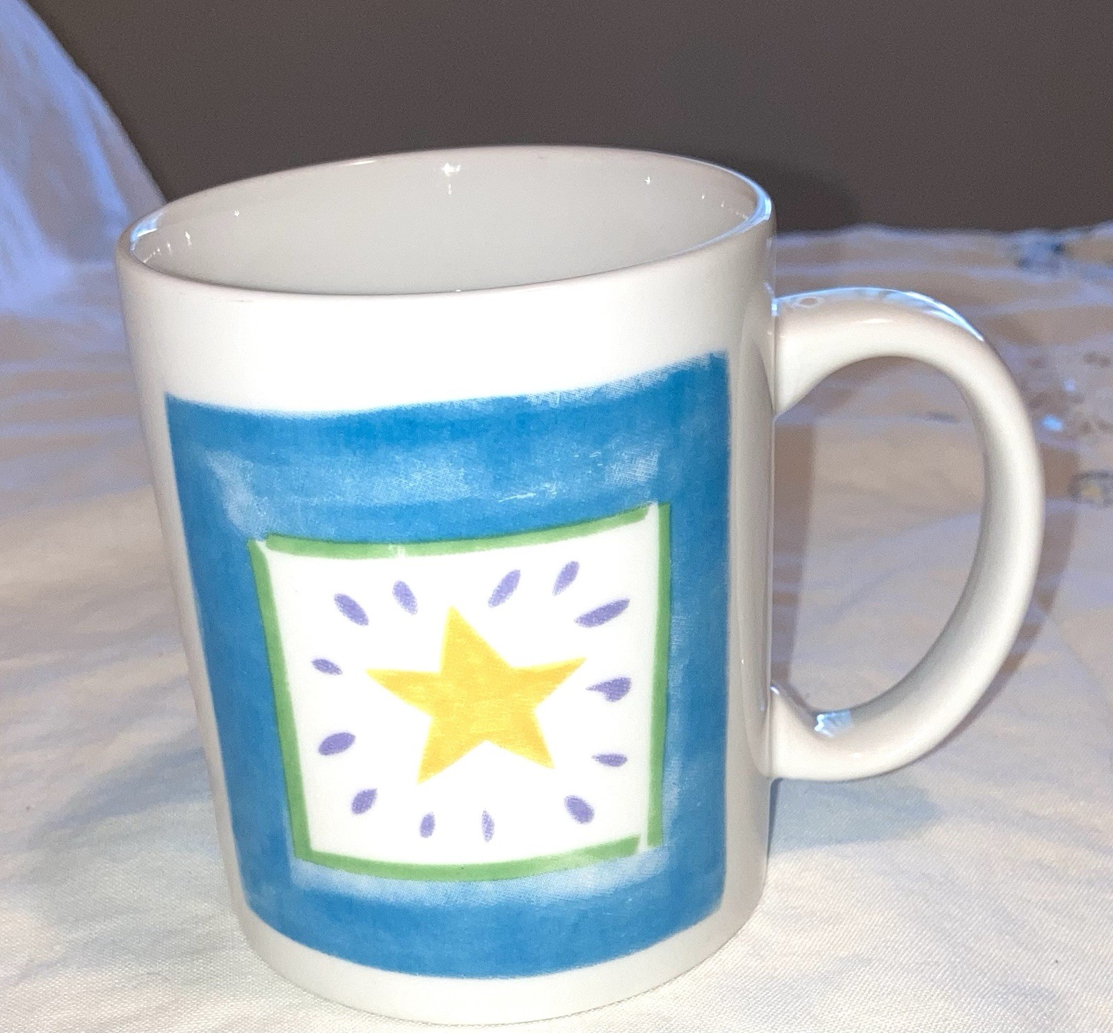 Coffee Cocoa Mug Sunny days Star. Bright NEW blue yellow star