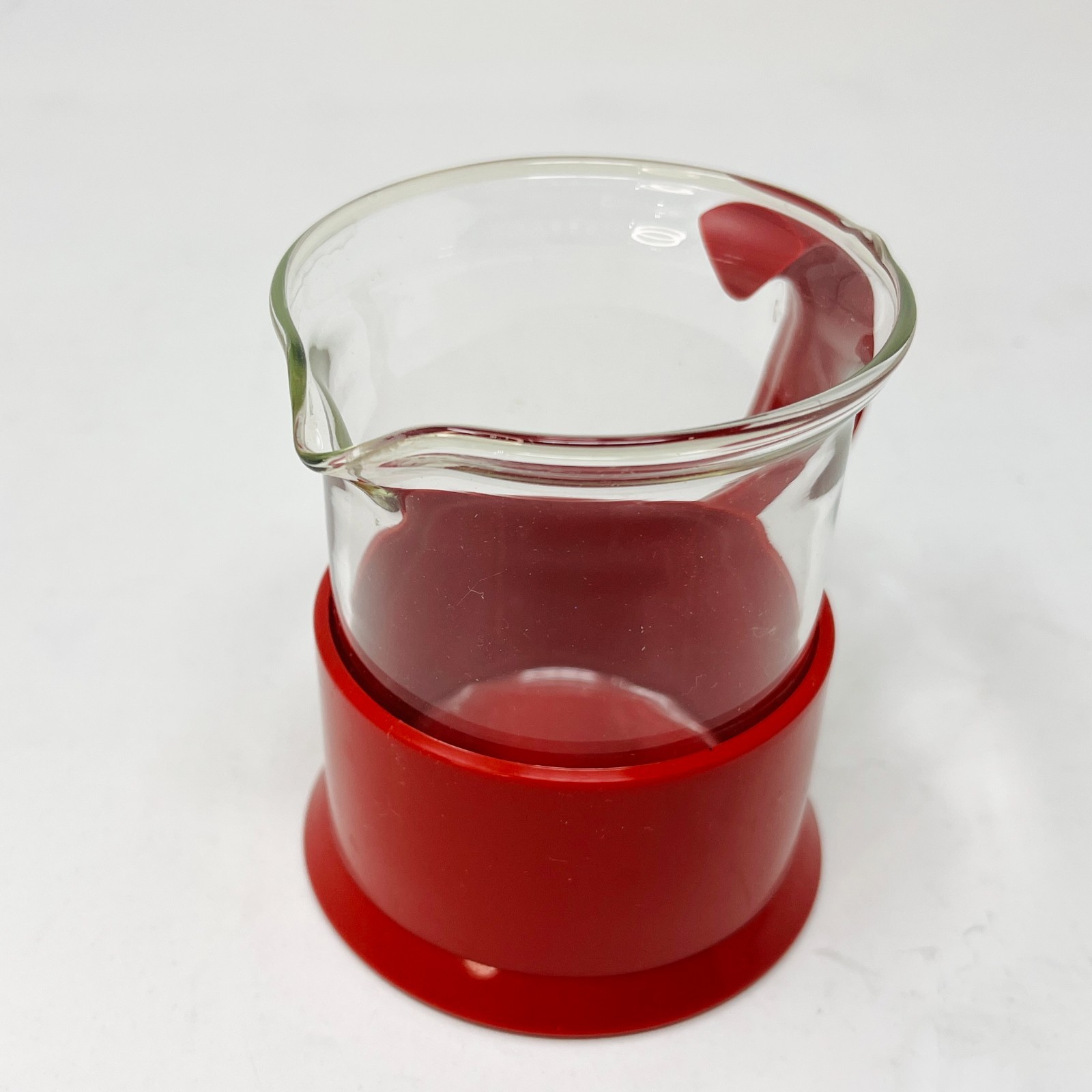 Red Bodum Bistro Cream Glass Beaker Made in Germany C. Jorgensen Creamer