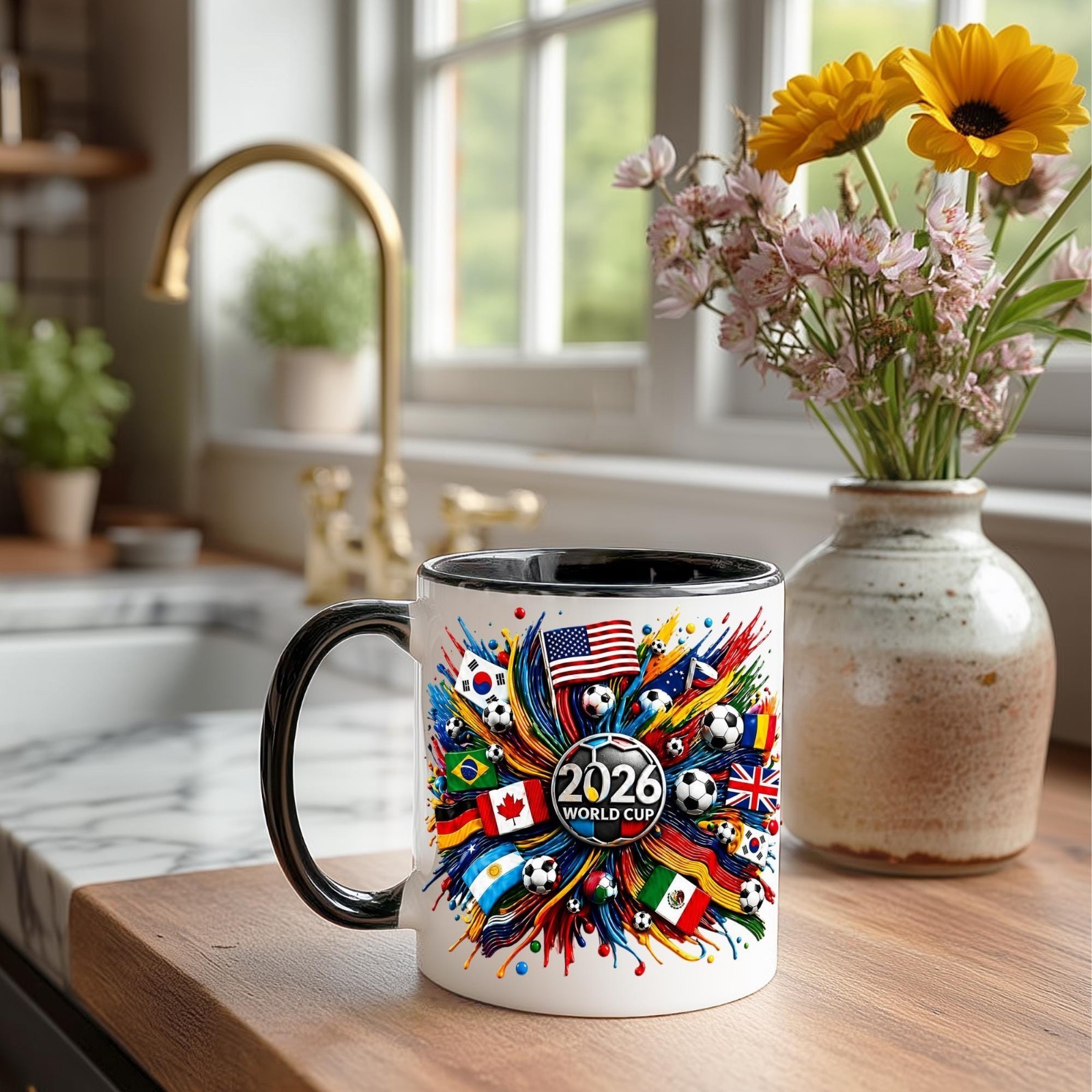 2026 World Cup Ceramic Mug, Soccer Fan Sports Coffee Cup Flags