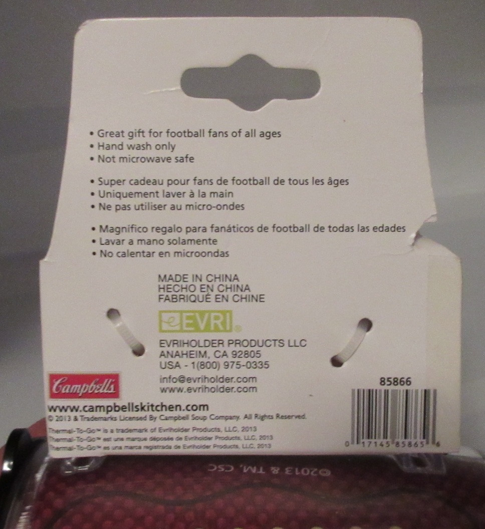 Campbell’s Chunky Football Thermal-To-Go Mug Soup Bowl 13.5 oz BPA FREE NEW