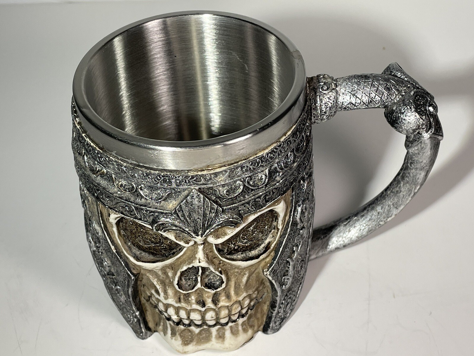 Stainless Steel Skull Coffee Mug Medieval Style Drinking Cup Viking Armor 4″