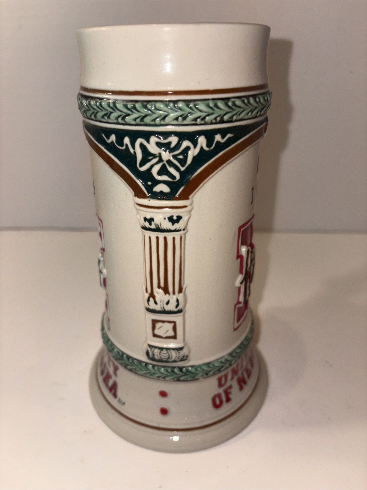 VINTAGE UNIVERSITY OF NEBRASKA MUG STEIN CORNHUSKERS 7.5” POTTERY LARGE