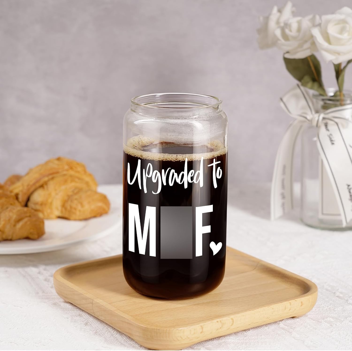 Fairy’s New Mom 16 oz Glass Cup w/Lid Straw, Funny New Mom Gifts for Women,