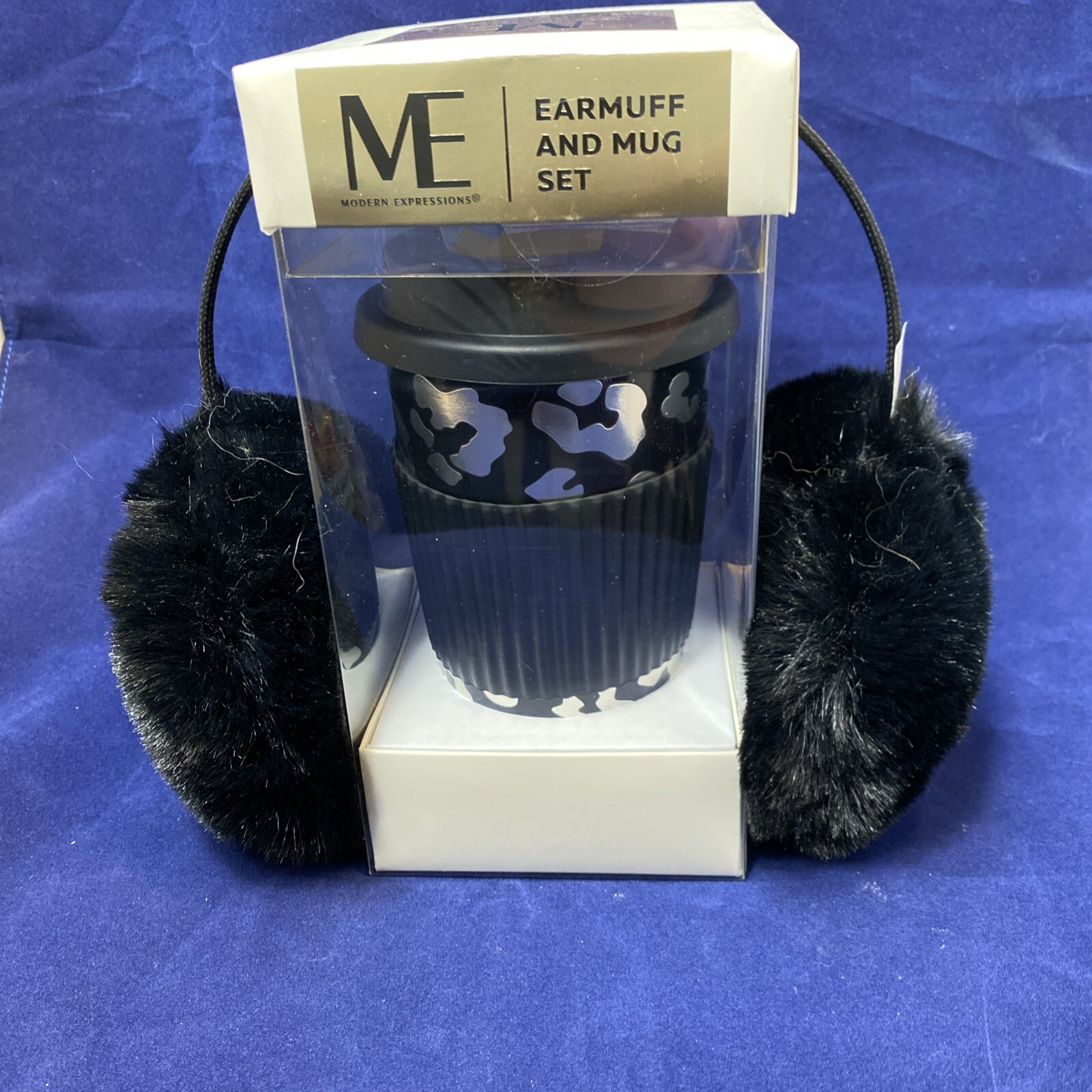 Modern Expressions Black Earmuff & Leopard Print Ceramic Mug Gift Set NEW