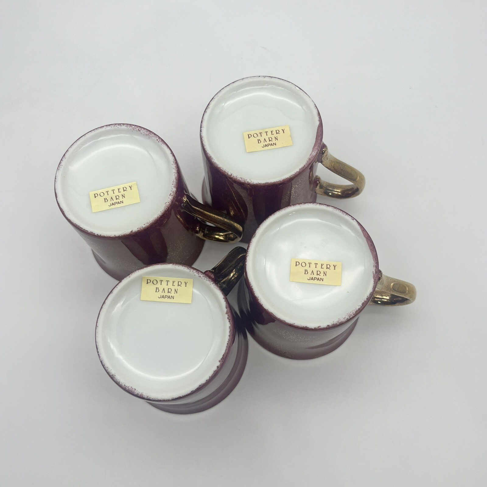 Pottery Barn Hiraki Coffee Mugs Iridescent Japan Lusterware Gold Handle Set of 4
