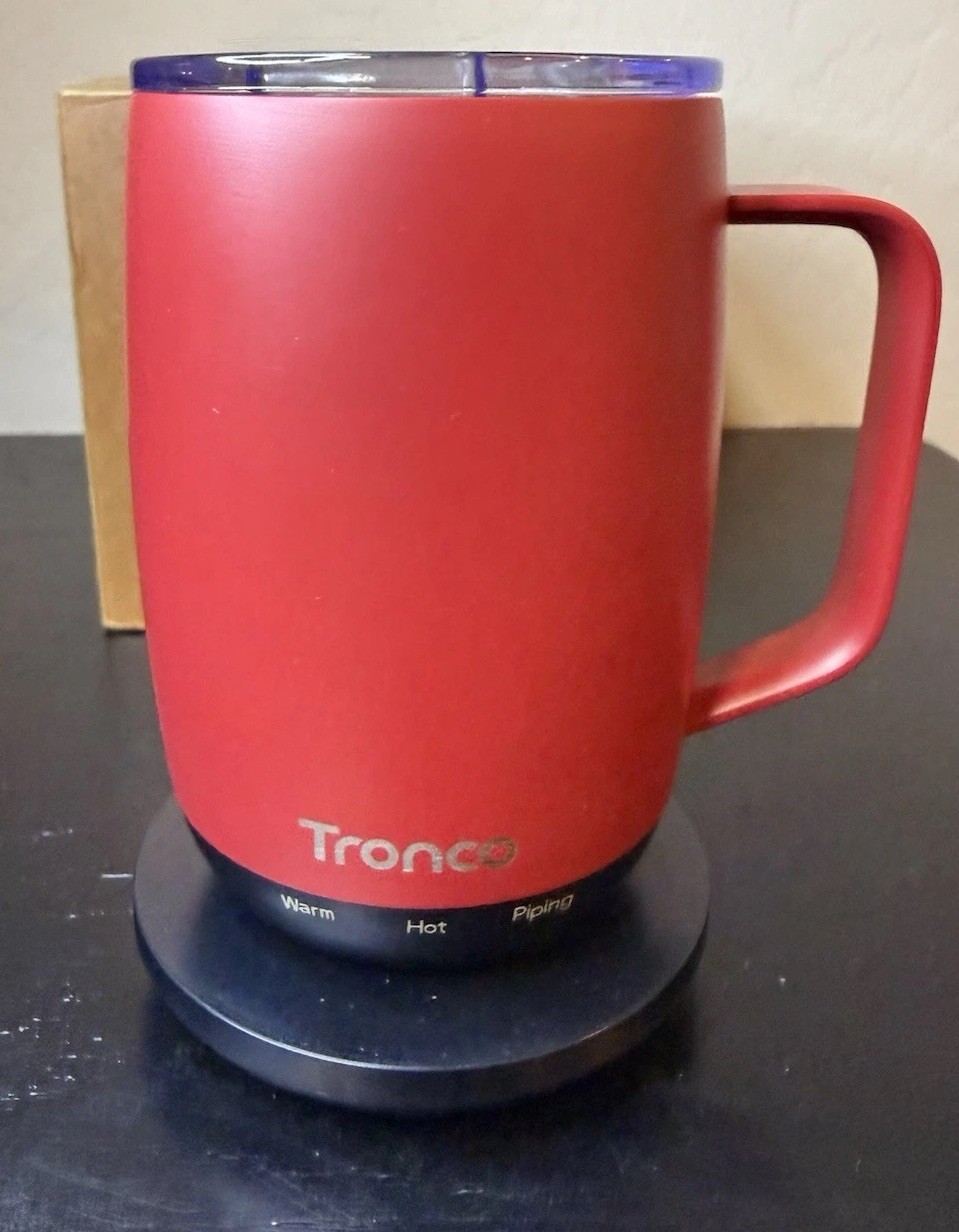 Tronco Smart Heated Coffee Mug Crimson Temp Control Warmer 14oz Complete