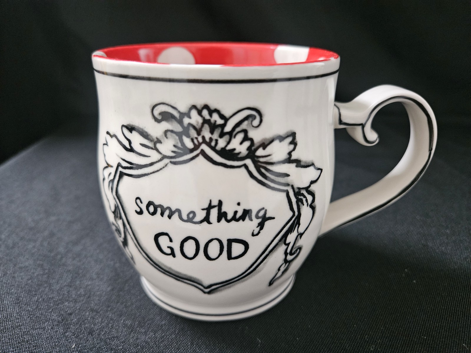 Anthropologie Molly Hatch “Something Good” Mug Cup Red Polka Dot Interior